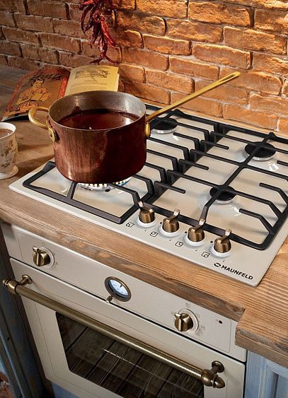 Газовая поверхность MAUNFELD mghe.64.74rib_ivory enamel (бежевая эмаль+бронза) купить с доставкой по Москве и Московской области в интернет-магазине АваТехно