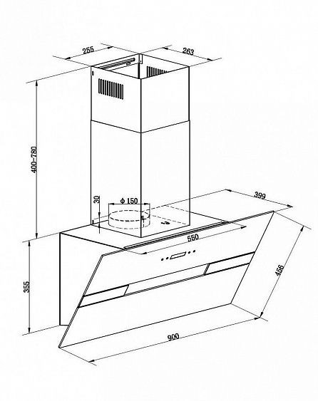 Каминная вытяжка Maunfeld Mersey 90 нержавейка/белое стекло купить с доставкой по Москве и Московской области в интернет-магазине АваТехно