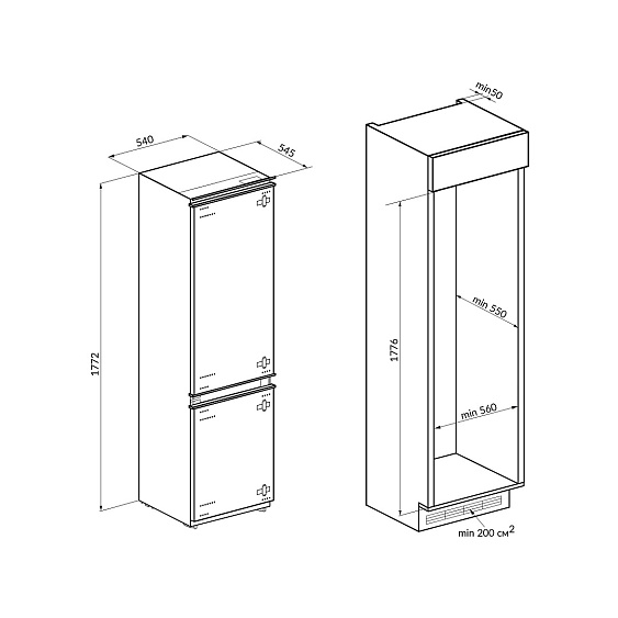 Встраиваемый холодильник Hiberg RFCB-300 LFW купить с доставкой по Москве и Московской области в интернет-магазине АваТехно
