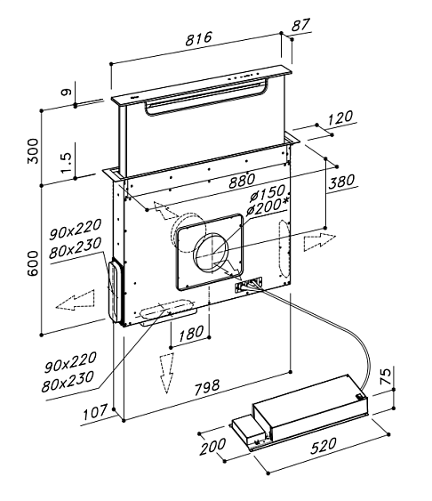 Встраиваемая вытяжка в стол SIRIUS S-DD18 EM BALANCE B купить с доставкой по Москве и Московской области в интернет-магазине АваТехно