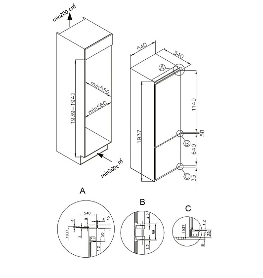 Встраиваемый двухкамерный холодильник LEX LBI193.1D купить с доставкой по Москве и Московской области в интернет-магазине АваТехно