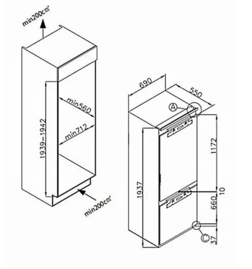 Встраиваемый холодильник Weissgauff WRKI 1970 Total NoFrost Inverter Premium Ecofresh Inox купить с доставкой по Москве и Московской области в интернет-магазине АваТехно