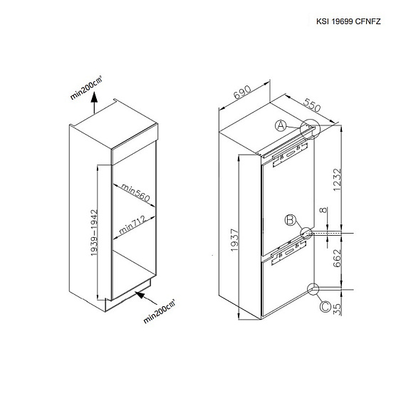 Встраиваемый холодильник KORTING KSI 19699 CFNFZ купить с доставкой по Москве и Московской области в интернет-магазине АваТехно