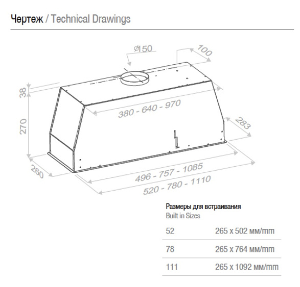 Вытяжка PANDO NCR/52 IX-CR.BL V.850 SEC купить с доставкой по Москве и Московской области в интернет-магазине АваТехно