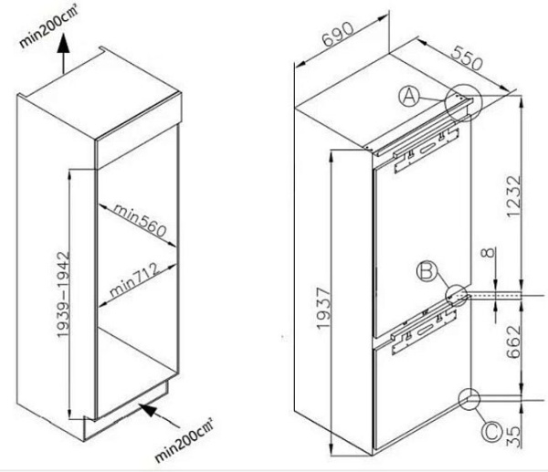 Встраиваемый холодильник Weissgauff WRKI 1969 Total NoFrost Premium EcoFresh купить с доставкой по Москве и Московской области в интернет-магазине АваТехно