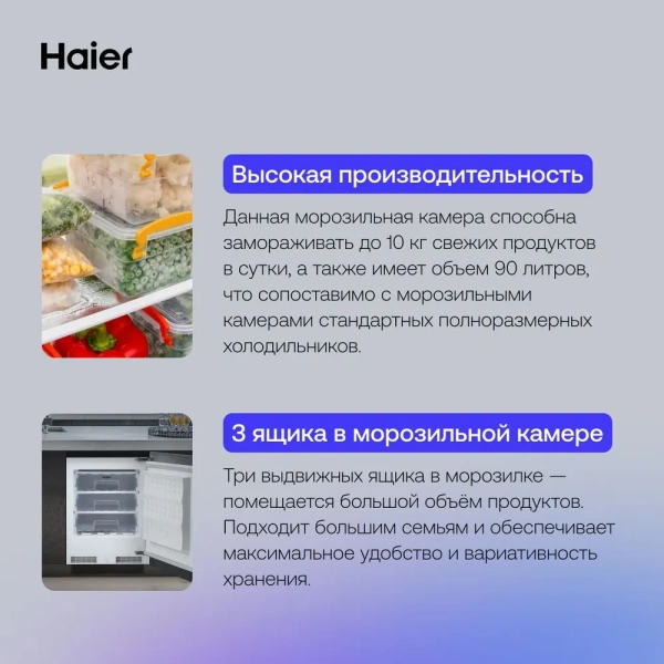 Встраиваемая морозильная камера Haier HUF90RU купить с доставкой по Москве и Московской области в интернет-магазине АваТехно