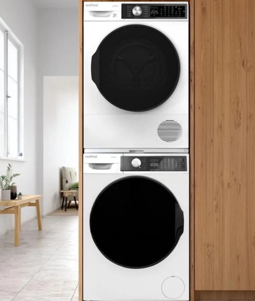 Комплект стиральной и сушильной машины Vestfrost VFTD8HT31W + VFC814T30W + соединительный кит с выдвижной полкой купить с доставкой по Москве и Московской области в интернет-магазине АваТехно