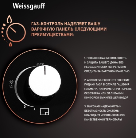 Газовая панель Weissgauff HGG 640 BG купить с доставкой по Москве и Московской области в интернет-магазине АваТехно