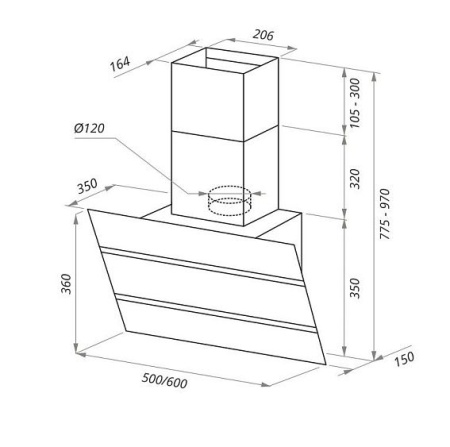 Каминная вытяжка MAUNFELD Bridge Line 60 черный/полоска сатин купить с доставкой по Москве и Московской области в интернет-магазине АваТехно