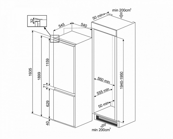 Встраиваемый холодильник SMEG C8194TNE купить с доставкой по Москве и Московской области в интернет-магазине АваТехно
