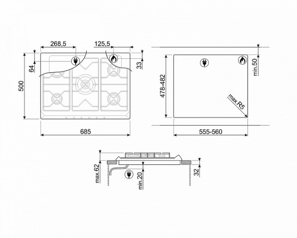Поверхность SMEG se70sgh-5 купить с доставкой по Москве и Московской области в интернет-магазине АваТехно