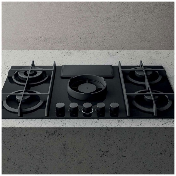 Газовая варочная панель со встроенной вытяжкой Elica NIKOLATESLA FLAME BL/A/88 купить с доставкой по Москве и Московской области в интернет-магазине АваТехно