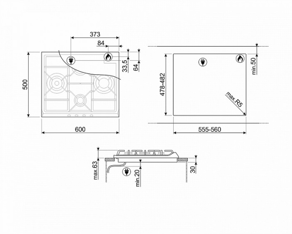 Поверхность SMEG sr764as купить с доставкой по Москве и Московской области в интернет-магазине АваТехно