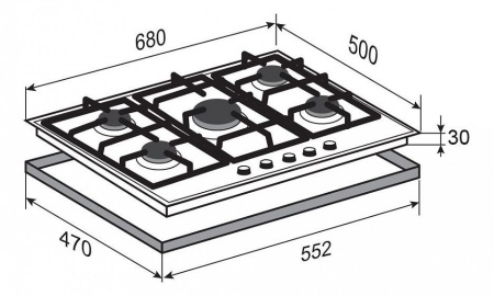 Встраиваемая газовая варочная панель Zigmund & Shtain G 12.7 B купить с доставкой по Москве и Московской области в интернет-магазине АваТехно
