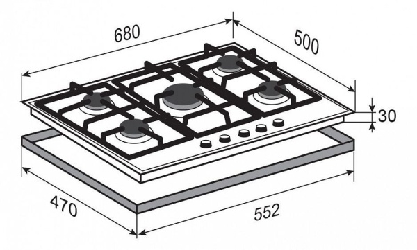 Встраиваемая газовая варочная панель Zigmund & Shtain G 12.7 B купить с доставкой по Москве и Московской области в интернет-магазине АваТехно