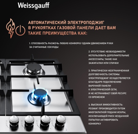 Газовая панель Weissgauff HGG 641 Xh купить с доставкой по Москве и Московской области в интернет-магазине АваТехно
