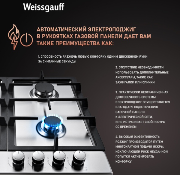 Газовая панель Weissgauff HGG 641 Xh Газовая панель Weissgauff HGG 641 Xh купить с доставкой по Москве и Московской области в интернет-магазине АваТехно