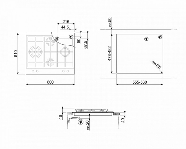 Варочная панель SMEG P260XGH купить с доставкой по Москве и Московской области в интернет-магазине АваТехно
