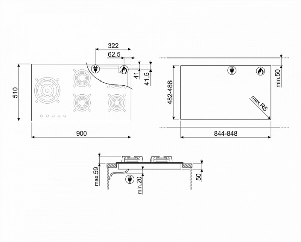 Поверхность SMEG PV695LCNR купить с доставкой по Москве и Московской области в интернет-магазине АваТехно